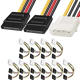 Xiatiaosann 10 Stück Molex auf SATA, 4-poliges LP4 Stecker auf 2 x 15-poliges SATA Buchse HDD/SSD Adapter Kabel 25
