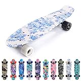 meteor Skateboard Kinder - Mini Cruiser Kickboard - Skateboard mädchen Rollen Board - Kunststoff Skateboards Deck - Retro Skateboard Jungen Mini Board - Skateboard Kinder miniboard (Flowers White)