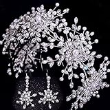 Damen Haarschmuck Hochzeit Silber Kopfschmuck und Ohrringe 2er-Set Braut Stirnbänder Haar Schmuck aus Strass und Perlen Hochzeitsschmuck Mädchen Proms Haarreife, B