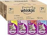 Whiskas 7 + Katzenfutter – Gemischte Auswahl in Gelee – Hochwertiges Nassfutter für Katzen ab 7 Jahren und älter – Für die Bewahrung der Vitalität – 84 Portionsbeutel à 100g