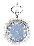 Unendlich U Fashion Retro Handaufzug Mechanische Taschenuhr Lupe Hohle Skelett Kettenuhr Pullover Halskette Blaues Zifferblatt Silb