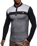 Leif Nelson Herren Polo-Shirt Langarmshirt Slim Fit Baumwolle-Anteil Basic Männer Longsleeve Pulli weißes Sweatshirt Poloshirt Pullover T-Shirt Langarm LN4805 Schwarz M