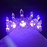 Kristall Strass Festzug Königin Krone Mit LED Licht, Luxuriöse Atmosphäre Leuchtende Bridal Tiara Krone Hochzeit Diadem Haarspange Purp