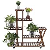 AYNEFY Pflanzenregal Holz Blumentreppe mit Rollen Retro Blumenständer Blumenetagere Draußen Außen Blumenregal für Balkon Wohnzimmer Innen Dekor, 96 x 20 x 94