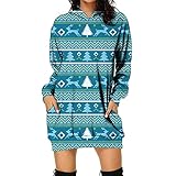 Weihnachten Kleid Damen Lustig Hoodie Kleid Weihnachtsbaum Gedruckt Weihnachtspullover Kleid Langarm Slim Fit Weihnachten Pulloverkleid Sweatshirt Blusenkleider Xmas Rock Geschenk