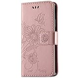 kazineer Galaxy J5 2017 Hülle, Samsung J5 2017 Handyhülle Leder Tasche Schutzhülle Blume Muster Etui für Samsung Galaxy J5 2017 Case (Pink-Gold)