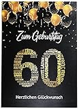 Elegante Glückwunschkarte zum 60. Geburtstag Damen und Herren Geburtstagskarte mit Nummer 60 Geburtstag 60 Schwarz G