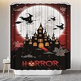 AQUAR Duschvorhang mit Halloween-Schloss für Badezimmer, fliegende Hexe unter dem Mond, Vintage-Stil, Stoff, Polyester, wasserdicht, für Halloween, Dekoration, 183 x 183 cm mit Hak