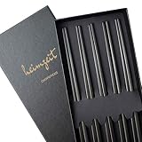 heimzeit Essstäbchen aus hochwertigem Edelstahl 18/10 - Farbe: Schwarz - Stilvolles Design - 5 Personen - 10-teilig - Die Chopsticks sind spülmaschinengeeig