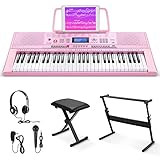 Eastar 61 Tasten Tastatur Klavier Kit, Electronic Keyboard Digital Piano Kit mit Klavier Ständer/Sitzbank/Notenblattständer/Kopfhörer/Mikrofon, EK-620S (ROSA)
