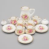 Odoria 1/12 Miniatur Geschirr 15 Stück Old England Porzellan Teeservice Set Rose Für Puppenhaus Küche Zubehö