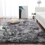 Teppich Wohnzimmer Shaggy Teppich Hochflor Teppich Schwarz Langflor Teppich Kinderzimmer Modern Bunte Batik Teppich Jugendzimmer Flauschig Teppich Groß von CHOSHOME, Dunkelgrau/Schwarz 150 x 240CM