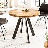 Invicta Interior Massiver Esstisch Iron Craft 80cm rund Natur Mangoholz geflexte Beine Bistrotisch Küchentisch H