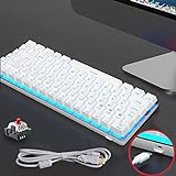 JUSHINI AK33 Mechanische Gaming Tastatur Mini LED-Hintergrundbeleuchtung Anti-Ghosting Bluetooth USB Kabelgebundene Tastatur aus Weiß, Red Switch Blu-Ray Gaming-Tastatur für Büro und Sp