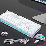 JUSHINI AK33 Mechanische Gaming Tastatur Mini LED-Hintergrundbeleuchtung Anti-Ghosting Bluetooth USB Kabelgebundene Tastatur aus Weiß, Red Switch Blu-Ray Gaming-Tastatur für Büro und Sp