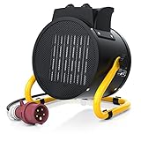 Brandson - Heizlüfter 5000 Watt - 588m3/h – extra stark – 2 Heizstufen - Elektroheizgebläse – Überhitzungsschutz - schwarzes Gehäuse – für Baustelle Garage Werkstatt Rohbau - gelber Standfuß – GS