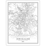 Leinwand Malerei Israel Jerusalem Schwarz Weiß Stadtplan Bild Leinwand Poster und Drucke HD Print Wandbild Wohnzimmer Wohnkultur Rahmenlose M