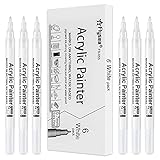 Acrylstifte Marker Stifte，Weiß Permanent Marker Wasserfeste Acrylfarben Marker Set für Steine Keramik Holz Metall Papier Glas Stoffe Kunststoff Leder DIY - 0.7mm Spitze 6 Pack