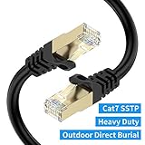 Cat7 Ethernet-Kabel 30,5 m, Bifale Cat7 Outdoor Kabel, dreifache Abschirmung, SSTP 10 Gbit/s, 600 MHz Ethernet Patchkabel für Modem-Router, LAN RJ45, UV-/wasserfest, direktes Vergraben, PE M