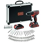 Black+Decker BDCDC18BAFC-QW Bohrschrauber (18V, 2X Li-Ion Schiebe-Akku, Planetengetriebe, LED-Arbeitsleuchte, 1A Ladegerät, inkl. 80-TLG. Zubehör im hochwertigen Koffer), 18 V