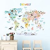 DECOWALL DLT-1615DE Weltkarte Tierweltkarte Tiere Wandtattoo Wandsticker Wandaufkleber Wanddeko für Wohnzimmer Schlafzimmer Kinderzimmer (Extra Groß) (Deutsche Ver.)