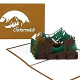 3D Pop Up Karte „Panorama Österreich – Berglandschaft mit Großglockner“ - Edle Grußkarte & Souvenir – Spezialpapier mit Holzmaserung – Reisegutschein, Souvenir & Einladungsk