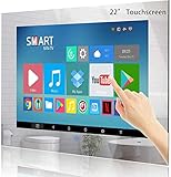 Haocrown 22 Zoll Touchscreen Fernseher Wasserdicht Badezimmer Spiegel TV Full HD LED 1080P Eingebaute Wi-Fi Bluetooth Wasserdichte Lautsprecher ( Touch Screen, Spiegelrahmen)