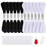 Pllieay 12 Skeins Schwarz Stickgarne (Black and White)