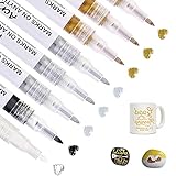 Gold Silber Schwarz Weiß Acrylstifte Marker Stifte, 0,7mm Feine Spitze Wasserfest Permanent Acrylstifte für Steine Bemalen, Metall Papier Glas Holz Keramik Leder, 8 Pack