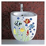 HWZZ wandsticker Cartoon Unterwasser Fisch Toilette Wandpaste Badezimmer Dekoration Dekoration Paste Home Decoration Aufkleber w