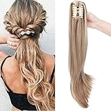 Ponytail Extension Pferdeschwanz Zopf mit Klammer Haarteil Haarverlängerung Hair Piece Haar Hitzebeständig Micro-wavy wie Echthaar 22'(55cm)Sandy Blonde & Blond B