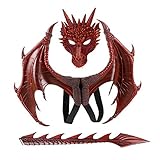 Fgolphd Kinder in Karneval Kostüm Cosplay Dämon Drachenflügel-Drachenflügel Schwanz Maske Set, Kostüm Cosplay Eagle Wings für Erwachsene (red)