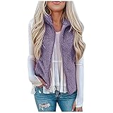 Kurz Weste Damen Stehkragen Ärmellos Jacke Reißverschluss Plüschweste Bequem Cardigan Jacke Warm Fleeceweste Mantel Outdoor Leichte Mantel Mit Taschen Herbst Winter Warm Halten Top