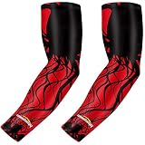 COOLOMG Kompression Armlinge Sonnenschutz rutschfest Basketball Volleyball Radfahren Laufen Damen Herren Jungen Mehrfarbig XXS-XL 1Paar MEHRWEG (M, Rot)