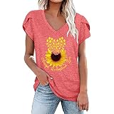 T-Shirt Damen Retro Muster Basic Shirt mit Blume Kurzarm T-Shirt Rundhals Tshirt Farbblock Frauen Casual Print Shirts Frauen Mode Longshirt Sommer Top