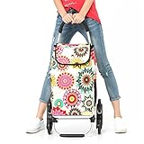 Einkaufswagen auf Rädern Faltbarer Einkaufswagen mit sechs Rädern Aluminiumlegierung Shopping Trolley Treppe Klettern Warenkorb zum Einkaufen, Home Lagerung Einkaufswagen für Damen ( Color : Print )