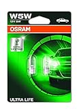 Osram ULTRA LIFE W5W Halogen, Kennzeichen-Positionslicht, 2825ULT-02B, 12V PKW, Doppelblister (2 Stück)