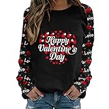 Langarmshirt Damen Rundhals Sweatshirt Mode Herz Druck Weich Bequemes Shirts Valentinstag Thema Lose Top