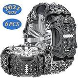 Aenamer Schneeketten, Universal Schneeketten für Auto Reifen 165-285mm, 6 Stück Tragbar Winter Schwarze Anti-Rutsch Ketten mit Handschuh Schraubenschlüssel S