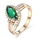 Daesar Ehering Diamant 18K Gold Ring Damen, Blatt mit Smaragd 0.8ct Hochzeit Ringe Verlobung Gr.62 (19.7)