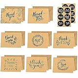 Meishake Dankeskarten 32 Klappkarte Grußkarten Braune Papier Dankeskarten mit 32 Umschlag +48 Aufkleber klein Klappkarten Grußkarten für Thanksgiving Day Grüße Hochzeit Geburt Baby T