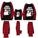 ASDF Familie Pyjamas Weihnachten Schneemann Brief Printed Plaid Langarm O-Neck T-Shirts und das gleiche Plaid Rot Schwarz Lange Hosen Slim-Fit Lässig Herbst Winter Freizeit Passende Nachtwäsche S