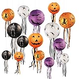 15 PCS Halloween Kürbis Papier Laterne Jack-O-Laterne mit Schnurrhaaren, für Halloween Party Hochzeiten Garten Schlafzimmer Bar Indoor Outdoor Dekoration, 3 Größ