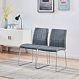 SHEEPPING 2er Set Esszimmerstühle Küchenstuhl Polsterstuhl Wohnzimmerstuhl Sessel mit Rückenlehne, Design Stuhl Set, sitzfläche aus Kunstleder, Grau, 42x42x85