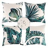 Rebundex 4 Stück Outdoor Kissen Wasserfest Deko Kissen Kissen Deko Kissen Outdoor für Couch Wohnzimmer Schlafzimmer Balkon Lounge Garten Kissenbezug 45x45cm Leinen mit Wasserdichtem M