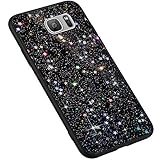 Uposao Kompatibel mit Samsung Galaxy S7 Edge Hülle Glitzer Bling Glänzend Mädchen Sterne Diamant Strass Transparent Silikon Schutzhülle Durchsichtig Klar Crystal TPU Tasche Handyhülle,Schw