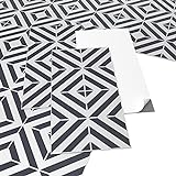 ARTENS - PVC Bodenbelag - Selbstklebende Fliesen - Geometrischer Fliesen-Effekt - Schwarz/Weiß - 2.23m² / 12 F