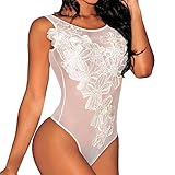 Haiorziyou Damen Erotik Dessous Sexy Unterwäsche Mini Kleid Reizwäsche Spitze Neckholder Tief V Erotische Bodysuit Babydoll Nachthemd Romantik Versuchung Unterwäsche Ling