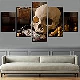 Bilder 5 Teilig Leinwandbilder Totenkopf Und Schachfiguren Poster Bild XXL Wohnzimmer Wohnkultur Kreatives Geschenk