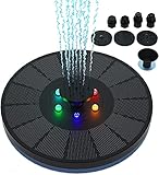 Solar Springbrunnen, 3w Solar Teichpumpe mit 900mAh Akku Solarbrunnen für Außen mit 7 Düse, Solar Wasserpumpe Fontäne Pumpe für Vogelbad, Fisch-Behälter, T